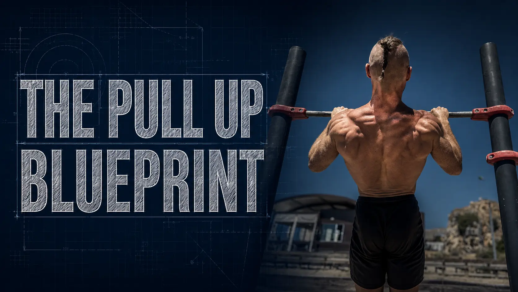Eric Higgins demonstrating arch-back pull-up technique outdoors in Portimão